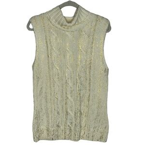 Yvonne Marie Metallic Gold Speckled Cable Knit Sweater Vest